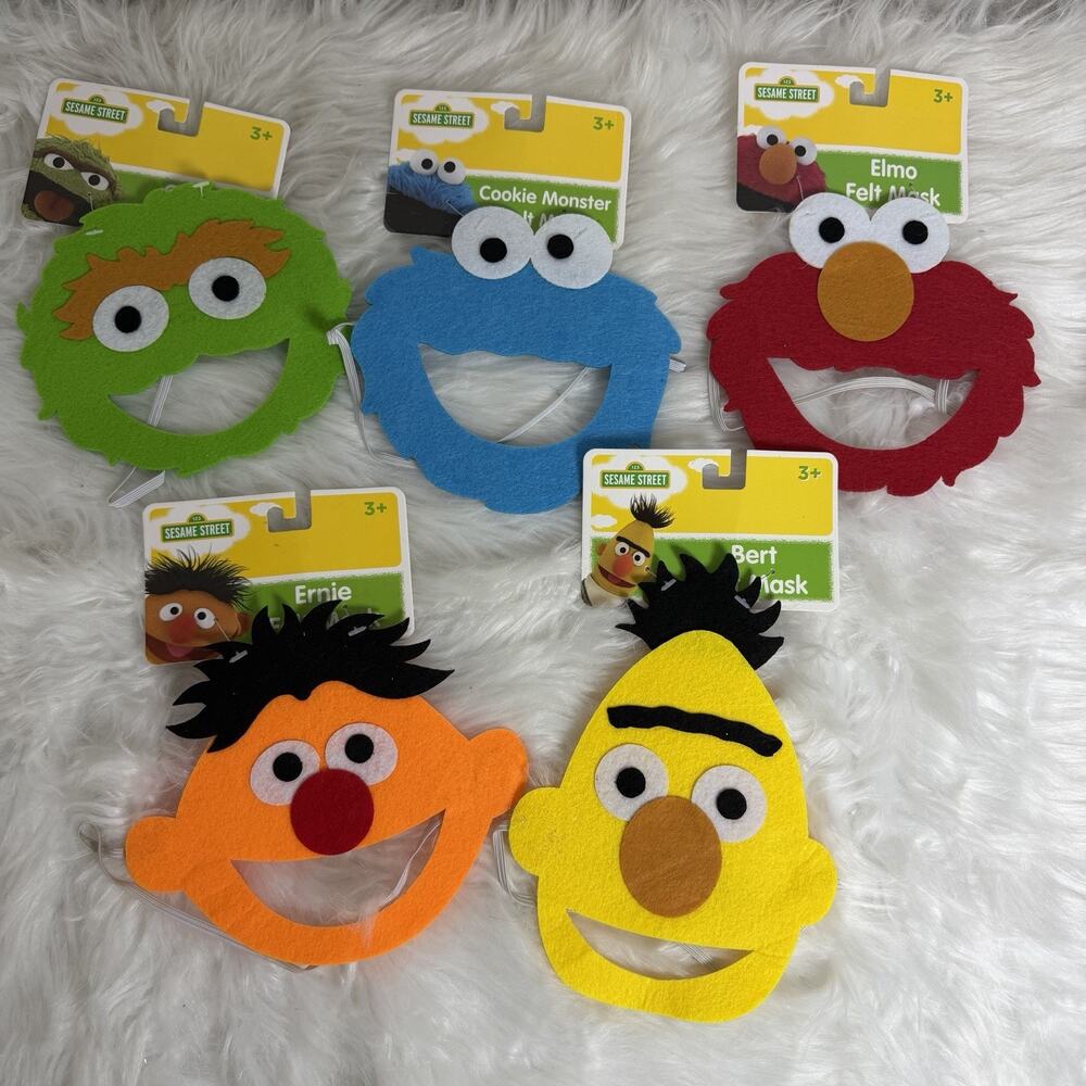 Sesame Street Costume Kid Felt Mask Bert Ernie Elmo Oscar Cookie Monster Lot NEW